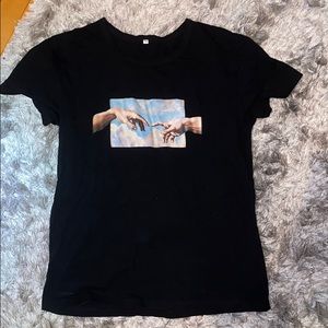vintage tee with hands touching in clouds